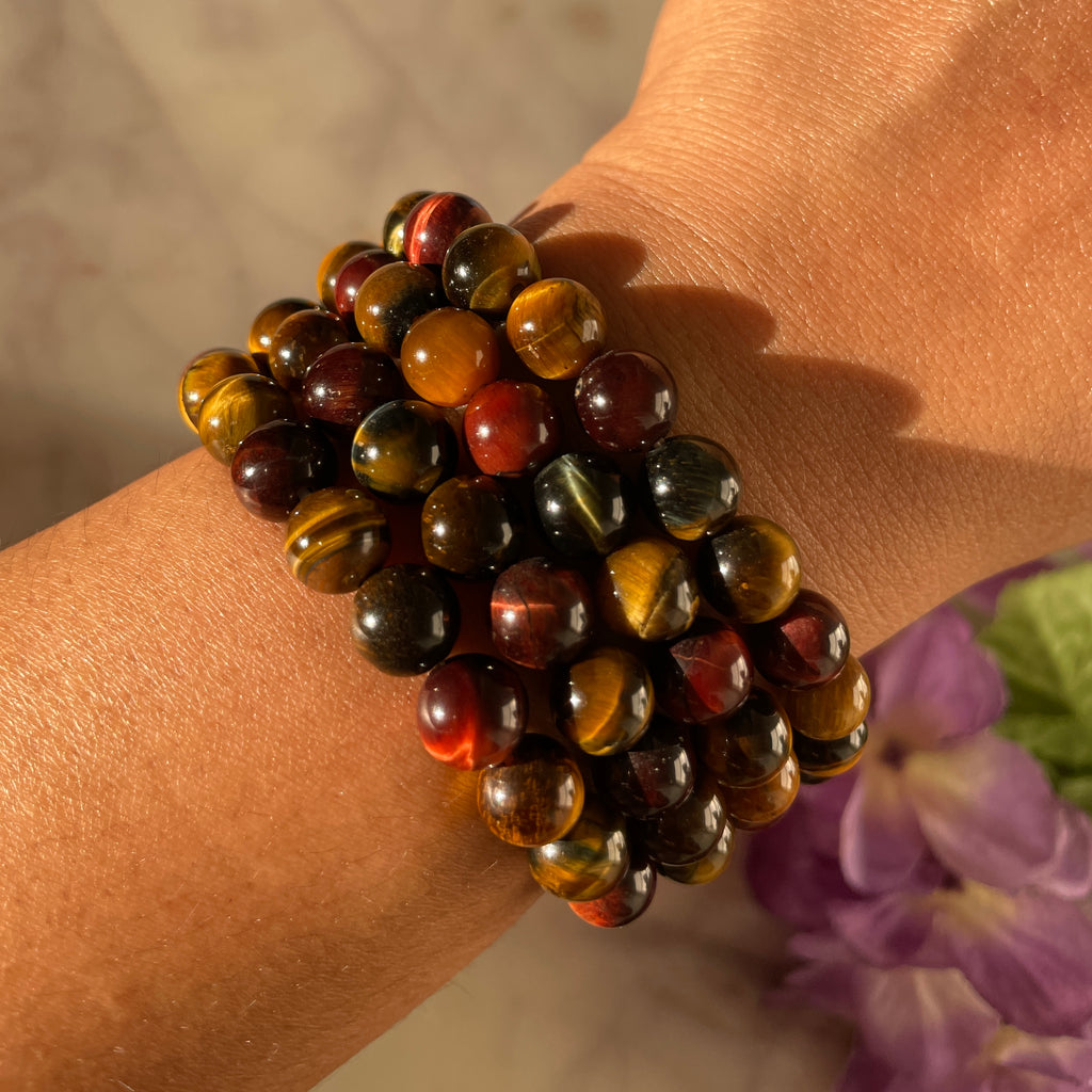 Red and Gold Tiger Eye Bead Bracelet (8mm)